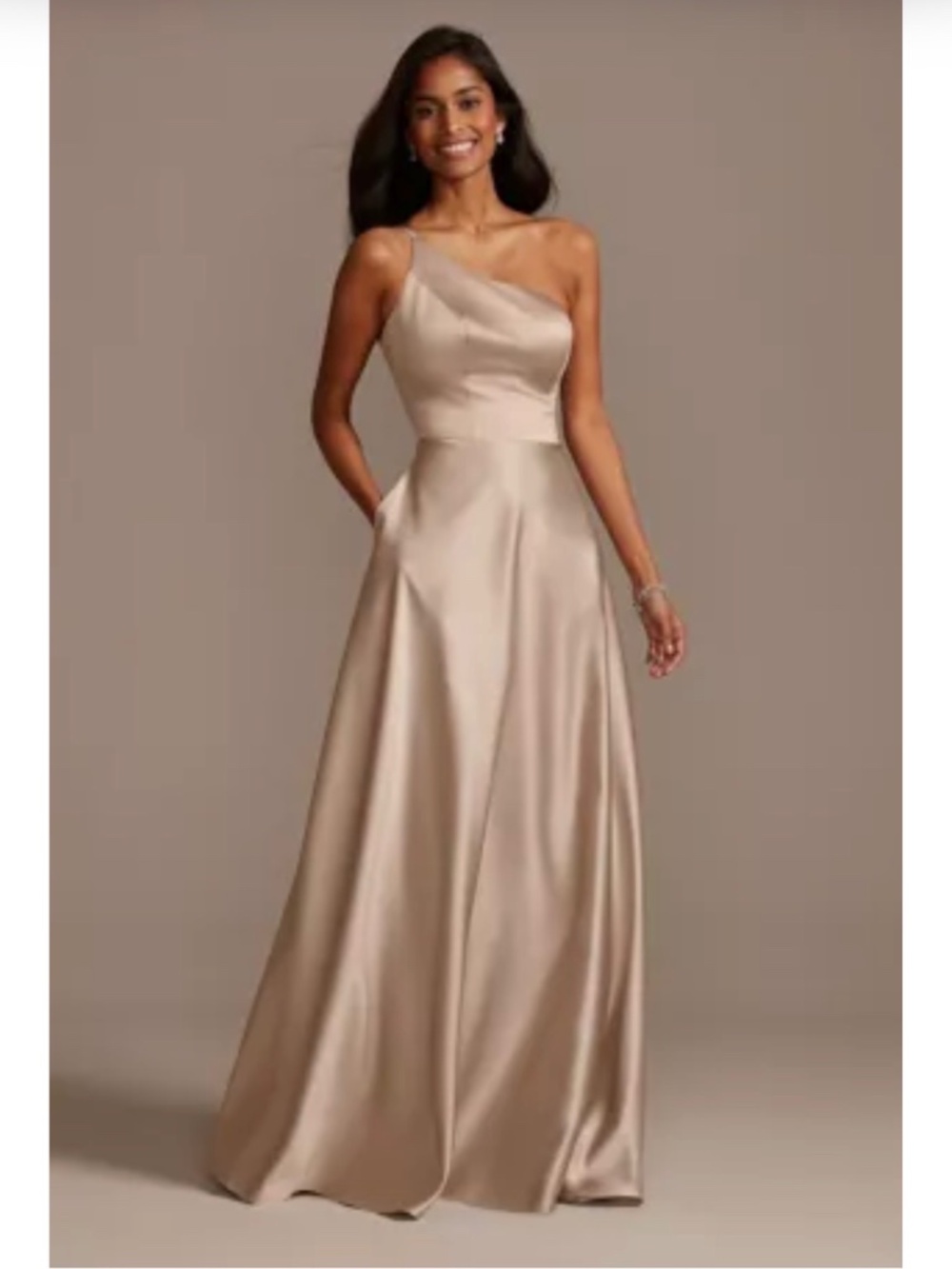 ONE SHOULDER SATIN A-LINE LONG BRIDESMAID DRESS